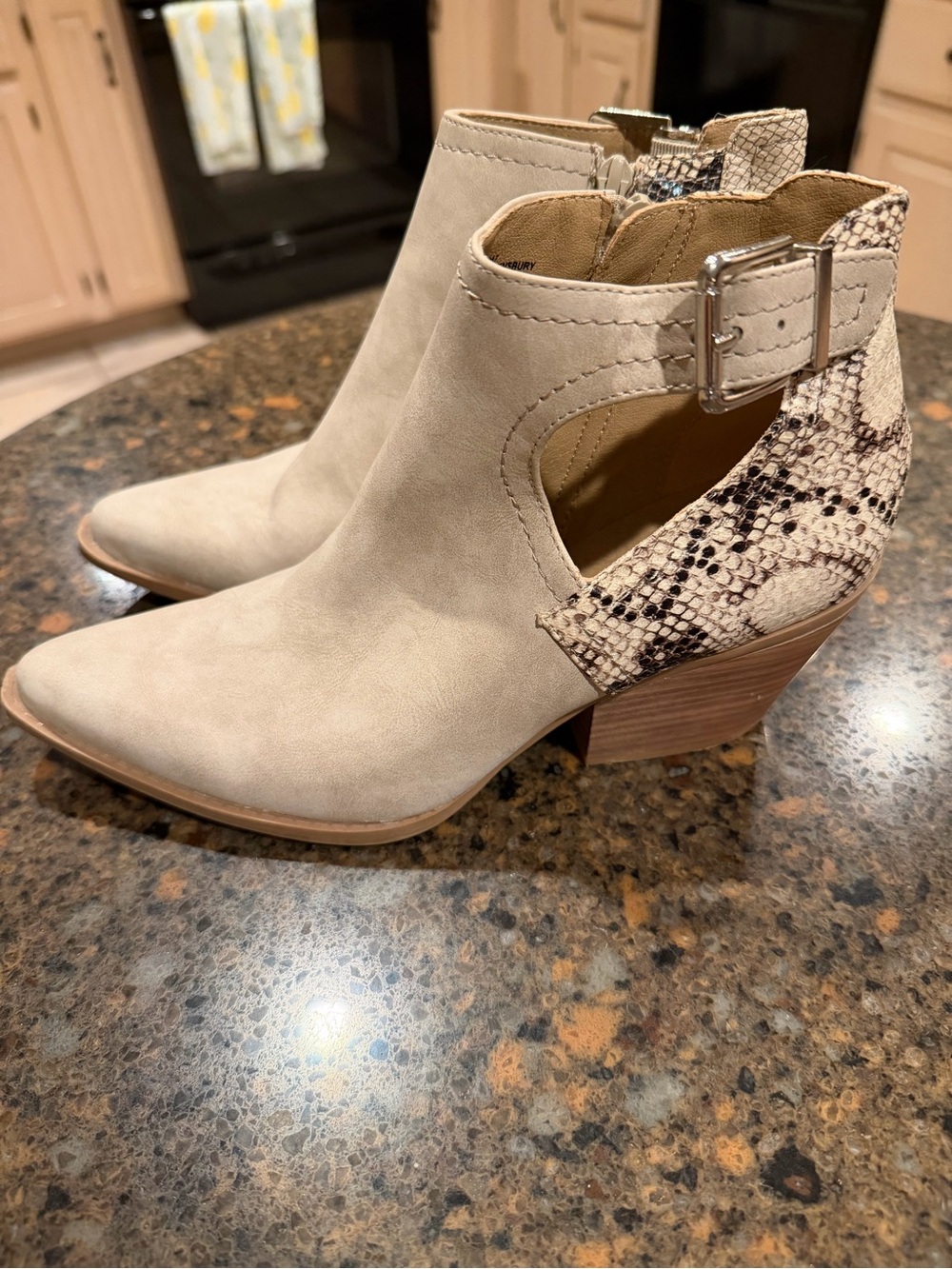Seven Dials Cream Ankle Booties with Snakeskin Accent